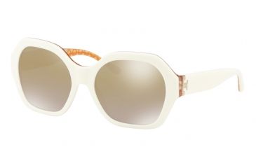 Image of Tory Burch TY7120 Sunglasses 17326E-57 - Ivory / Orange Circular T Prin Frame, Gold Gradient Mirror Lenses