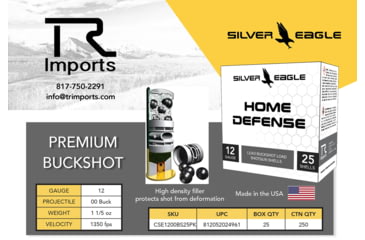 Image of TR Imports Silver Eagle 12 Gauge 2 3/4in Centerfire Shotgun Buckshot Ammo, 25 Rounds, SE1200BS25PK
