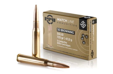 Image of PPU TR&amp;Z Match .50 BMG 725 Grain Full Metal Jacket Brass Cased Rifle Ammo, 5 Rounds, PPM50