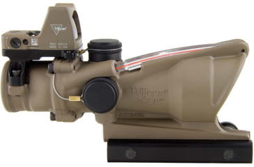 Image of Trijicon 4x32 ACOG Rifle Scope, Dual Illuminated Red Chevron .223 Reticle w/ Colt Knob Thumbscrew Mount &amp; LED 3.25 MOA Red Dot RMR Type 2, Cerakote FDE, 100570