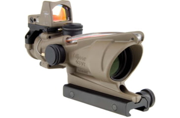 Image of Trijicon 4x32 ACOG Rifle Scope, Dual Illuminated Red Chevron .223 Reticle w/ Colt Knob Thumbscrew Mount &amp; LED 3.25 MOA Red Dot RMR Type 2, Cerakote FDE, 100570