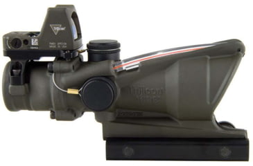 Image of Trijicon 4x32 ACOG Rifle Scope, Dual Illuminated Red Chevron .223 Reticle w/ Colt Knob Thumbscrew Mount &amp; LED 3.25 MOA Red Dot RMR Type 2, Cerakote OD Green, 100569