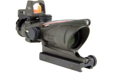 Image of Trijicon 4x32 ACOG Rifle Scope, Dual Illuminated Red Chevron .223 Reticle w/ Colt Knob Thumbscrew Mount &amp; LED 3.25 MOA Red Dot RMR Type 2, Cerakote OD Green, 100569