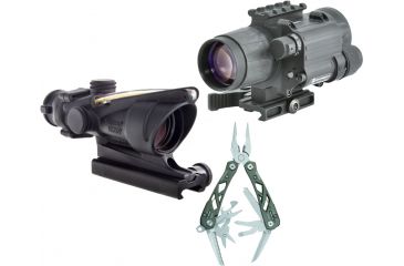 Image of Trijicon ACOG 4x32 Illuminated Rifle Scope, Amber Chevron BAC Reticle, Flattop TA51 Mount with Armasight Gen 2+ Day/Night Vision Clip-On System and FREE Gerber Suspension Multi-Plier
