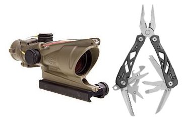 Image of Trijicon ACOG 4x32 Scope with TA51 Mount, CK FDE, Dual Illum Green Chevron .223 Ballistic 100313 w/ FREE Gerber Suspension Multi-Plier 1471
