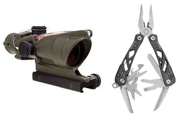 Image of Trijicon ACOG 4x32 Scope with TA51 Mount, CK ODG, Dual Illuminated Red Chevron .223 BAC Reticle 100309 w/ FREE Gerber Suspension Multi-Plier 1471