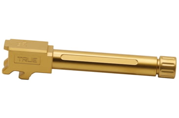 Image of True Precision Match Grade Drop-In Threaded Barrel, CZ P10C, 9mm, 1-10 Twist, 1/2x28, 416R Stainless Steel, Gold, Sub-Compact, TP-P10CB-XTG