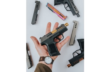 Image of True Precision Sig P365 9mm Pistol Slide w/RMS Cut/Cover Plate, Gold TiN, TP-P365S-G-RMS