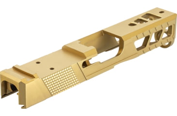 Image of TRYBE Defense Glock 19 Pistol Slide - Version 2, Gen 5, Viper Cut, Gold, SLDG19G5VPRV2-GLD