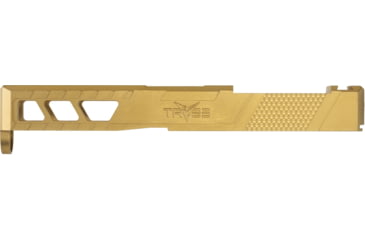 Image of TRYBE Defense Glock 19 Pistol Slide - Version 2, Gen 5, Viper Cut, Gold, SLDG19G5VPRV2-GLD