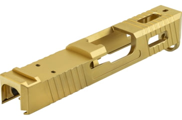 Image of TRYBE Defense Glock 26 9mm Pistol Slide, Glock 26, Gen 3/4, DeltaPoint Pro Cut, Version 1, Cerakote, Gold, SLDG26G34DP-GLD