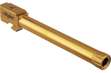 Image of TRYBE Defense Grade Threaded Pistol Barrel, 1/2 x 28 Thread, Glock 34, Gold TIN, TPBG34-TIN
