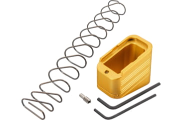 Image of TRYBE Defense Magazine Extension Base Pad, Glock 17/17L/19X/22/34/45, 9mm/.40 S&amp;W, 4/5-Round, Gold, MAGEXTG174/5-GLD-5RD