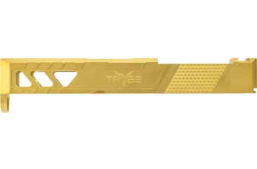 Image of TRYBE Defense Glock 26 Pistol Slide - Version 2, Gen 3/4, DeltaPoint Pro Cut, Gold, SLDG26G34DPV2-GLD
