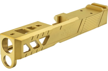 Image of TRYBE Defense Glock 26 Pistol Slide - Version 2, Gen 3/4, DeltaPoint Pro Cut, Gold, SLDG26G34DPV2-GLD