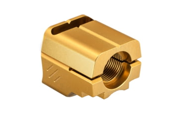 Image of TRYBE Defense Universal Single Port 9mm Compensator, Full Size Firearms, Gold, TRBDSPUNI9MMFS-GLD