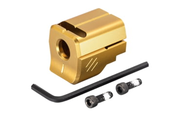 Image of TRYBE Defense Universal Single Port 9mm Compensator, Full Size Firearms, Gold, TRBDSPUNI9MMFS-GLD