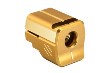 Image of TRYBE Defense Universal Single Port 9mm Compensator, Full Size Firearms, Gold, TRBDSPUNI9MMFS-GLD