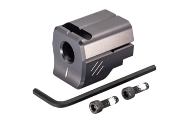 Image of TRYBE Defense Universal Single Port 9mm Compensator, Full Size Firearms, Gray, TRBDSPUNI9MMFS-GR