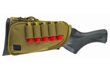 Image of TUFF Products Ez-Adjust Butt Stock Saddle w/ Zippered Pocket, Coyote Brown, 12 Gauge Shell Holder 4014-CBV-12G