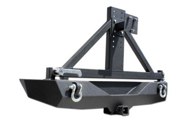 Image of Tuff Stuff Overland Rear Bumper &amp; Tire Carrier Swing for 07-18 Jeep Wrangler JK w/ D-Rings, Matte, Black, NSN N, TS-RBTC-JK