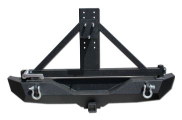Image of Tuff Stuff Overland Rear Bumper &amp; Tire Carrier Swing for 07-18 Jeep Wrangler JK w/ D-Rings, Matte, Black, NSN N, TS-RBTC-JK