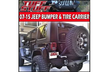 Image of Tuff Stuff Overland Rear Bumper &amp; Tire Carrier Swing for 07-18 Jeep Wrangler JK w/ D-Rings, Matte, Black, NSN N, TS-RBTC-JK