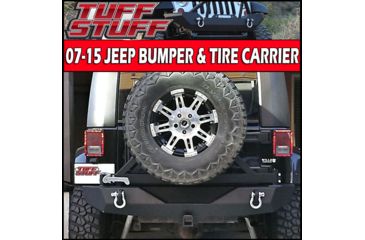 Image of Tuff Stuff Overland Rear Bumper &amp; Tire Carrier Swing for 07-18 Jeep Wrangler JK w/ D-Rings, Matte, Black, NSN N, TS-RBTC-JK