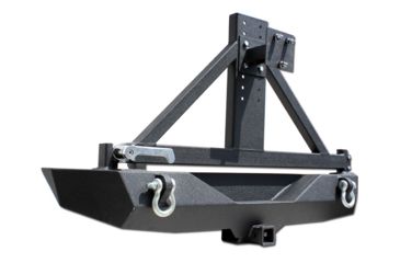 Image of Tuff Stuff Overland Rear Bumper &amp; Tire Carrier Swing for 07-18 Jeep Wrangler JK w/ D-Rings, Matte, Black, NSN N, TS-RBTC-JK