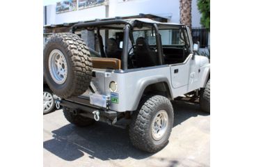 Image of Tuff Stuff Overland Rear Bumper &amp; Tire Carrier Swing for 87-06 Jeep Wrangler YJ/TJ w/ D-Rings, Matte, Black, NSN N, TS-RBTC-8706