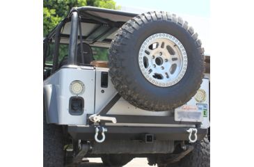 Image of Tuff Stuff Overland Rear Bumper &amp; Tire Carrier Swing for 87-06 Jeep Wrangler YJ/TJ w/ D-Rings, Matte, Black, NSN N, TS-RBTC-8706