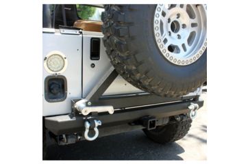Image of Tuff Stuff Overland Rear Bumper &amp; Tire Carrier Swing for 87-06 Jeep Wrangler YJ/TJ w/ D-Rings, Matte, Black, NSN N, TS-RBTC-8706