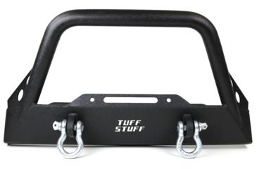 Image of Tuff Stuff Overland Stubby Front Winch Bumper for 87-06 Jeep Wrangler TJ/YJ, Matte, Black, NSN N, TS-FB-8706-STB