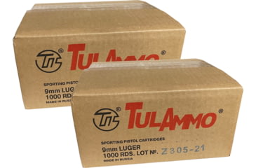 Image of TulAmmo Ammunition, 9mm Luger, 115 Grain, FMJ, Steel Case, Centerfire Pistol Ammo, 2000 Rounds Case, TA919150-CS-KIT6