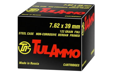 Image of TulAmmo 7.62x39mm, 122 Grain, Full Metal Jacket FMJ, Steel Cased, BERDAN, Non-corrosive Centerfire Rifle Ammo, 20 Rounds, UL076201