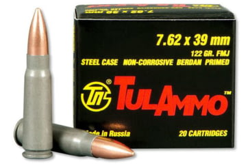 Image of TulAmmo 7.62x39mm, 122 Grain, Full Metal Jacket FMJ, Steel Cased, BERDAN, Non-corrosive Centerfire Rifle Ammo, 200 Rounds, UL076201