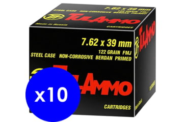 Image of TulAmmo 7.62x39mm, 122 Grain, Full Metal Jacket FMJ, Steel Cased, BERDAN, Non-corrosive Centerfire Rifle Ammo, 200 Rounds, UL076201
