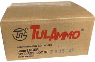 Image of TulAmmo Ammunition, 9mm Luger, 115 Grain, FMJ, Steel Case, Centerfire Pistol Ammo, 1000 Rounds Case, TA919150-CS