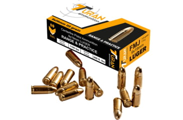 Image of Turan 9mm Luger 115 Grain Full Metal Jacket FMJ Brass Cased Pistol Ammo, 50 Round, 860005843251
