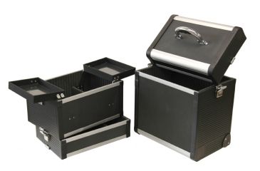 Image of Tz Case Abm 301t Bd Large Pro Beauty Case Black 3 Sections W Wheels Pull Handle Open