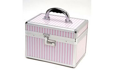 Image of TZ Case Pink Beauty Collection Small MakeUp Case w/ 2 Extendable Trays Combination Lock Pink Stripe AB 68PS
