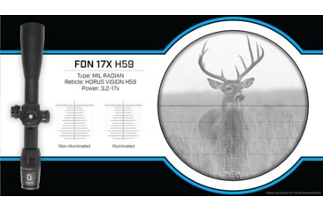Image of U.S. Optics FDN-17X Rifle Scope, 3.2-17x50mm, 34mm Tube, FFP, HORUS H59 Reticle, 1/10 MIL Elevation/ Windage Adjustment, Black, Medium, FDN 17X H59