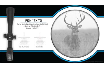 Image of U.S. Optics FDN-17X Rifle Scope, 3.2-17x50mm, 34mm Tube, FFP, HORUS T-3 Reticle, 1/10 MIL Elevation/ Windage Adjustment, Black, Medium, FDN 17X T-3