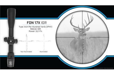 Image of U.S. Optics FDN-17X Rifle Scope, 3.2-17x50mm, 34mm Tube, FFP, IGR Reticle, 1/4 IPHY Elevation/ Windage Adjustment, Black, Medium, FDN 17X IGR