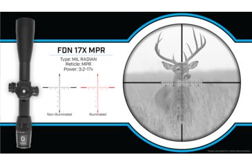 Image of U.S. Optics FDN-17X Rifle Scope, 3.2-17x50mm, 34mm Tube, FFP, MPR Reticle, 1/10 MIL Elevation/ Windage Adjustment, Black, Medium, FDN 17X MPR