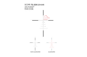 Image of U.S. Optics TS-20X Rifle Scope, 2.5-20x50mm, 34mm Tube, Digital Red FFP GENIIXR Reticle, Elevation and Windage 1/10 MIL Adjustments, Matte, Black, TS-20X GENIIXR