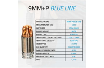 Image of ULTIMATE AMMUNITION 9mm Luger 90Grain +P FTM Centerfire Pistol Ammo, 20 Rounds, 4023