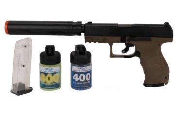 Image of Umarex Walther PPQ Special OPS Airsoft Spring Pistol Combat Kit w/Dark Earth Brown Pistol and 2x Magazines,400 Regular,400 Nightglow BBs 107942
