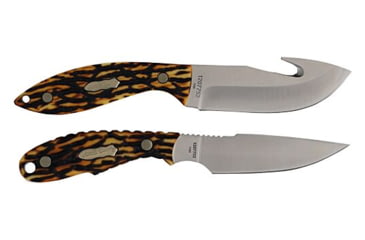 Image of Uncle Henry 2-Piece Staglon Fixed Blade Knives w/Sheath, Stainless Steel Caper/Gut Hook Blades, Bone Staglon Handles, 1207752
