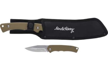 Image of Uncle Henry 2 Folding &amp; Fixed Knife Set, 7in/3in, Stainless Steel, Fixed/Folding Blade, Brown, Polymer Handle, 1183291